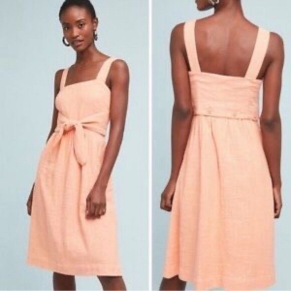 Anthropologie Size 4 Meadow Rue Ingalls Front Tie Apron Dress Pockets Orange - Picture 2 of 11